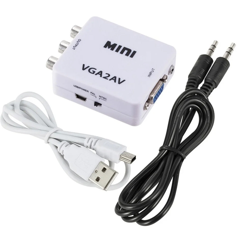 Mini Conversor Áudio Vga Para Av Rca Adaptador Video 1080p